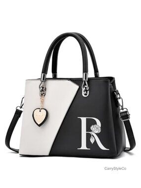 PU Leather Satchel Shoulder Crossbody Handbag Initial Top Handle